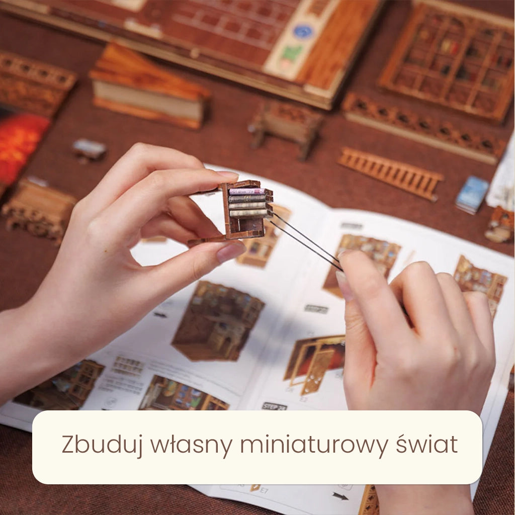 Tajemnicza Biblioteka - Drewniana miniatura, Puzzle 3D