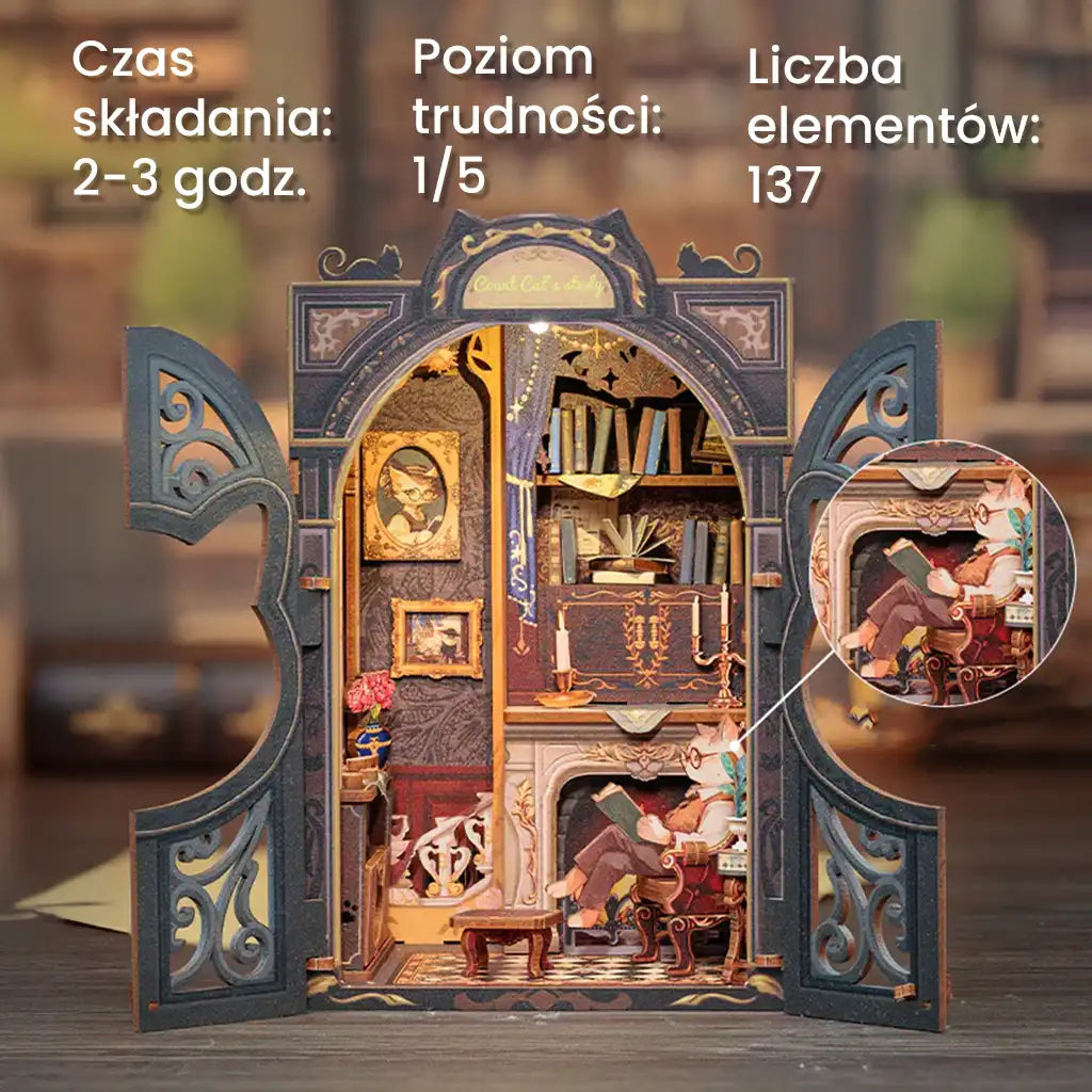 Biblioteczka Pana Kota - drewniane miniatura, puzzle 3d