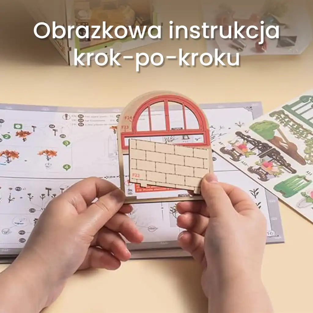 Kwietna uliczka - drewniana miniatura, puzzle 3D