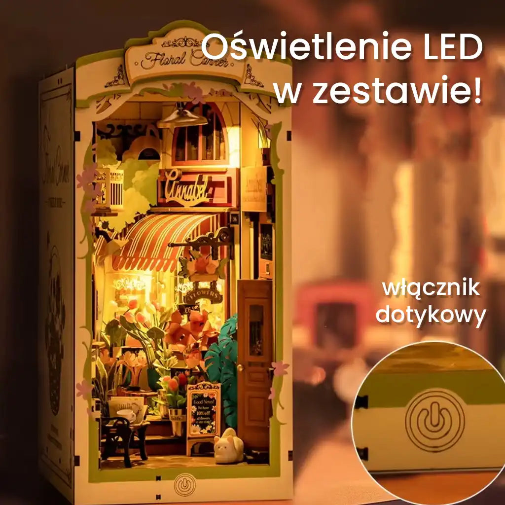 Kwietna uliczka - drewniana miniatura, puzzle 3D
