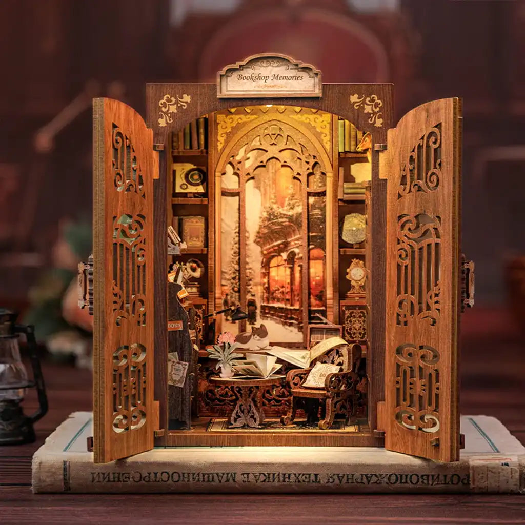 Salonik Z Książkami - Drewniana miniatura, Puzzle 3D