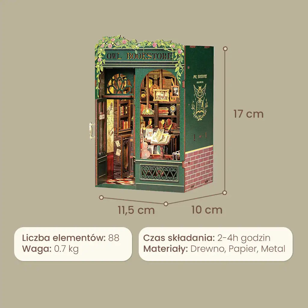 Antykwariat "Zielona Sowa" - Drewniana miniatura, Puzzle 3D