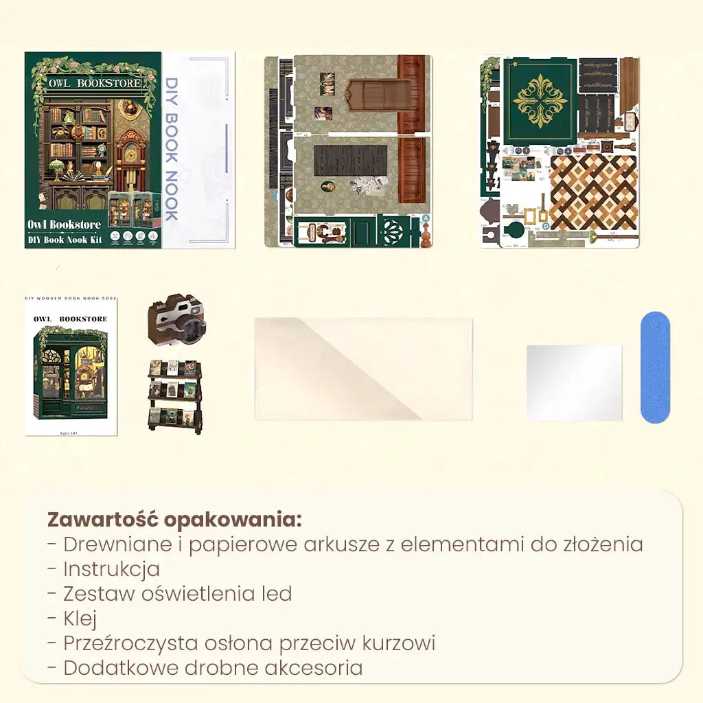 Antykwariat "Zielona Sowa" - Drewniana miniatura, Puzzle 3D