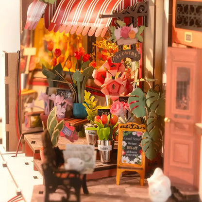Kwietna uliczka - drewniana miniatura, puzzle 3D