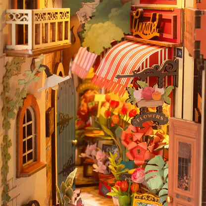 Kwietna uliczka - drewniana miniatura, puzzle 3D