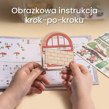 Kwietna uliczka - drewniana miniatura, puzzle 3D
